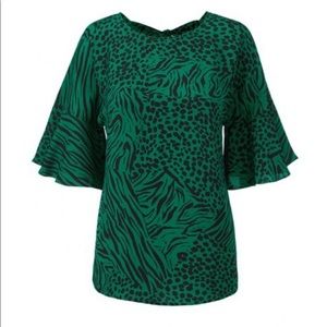 Cabi Green and Black Tie Back Purr Blouse | Size S